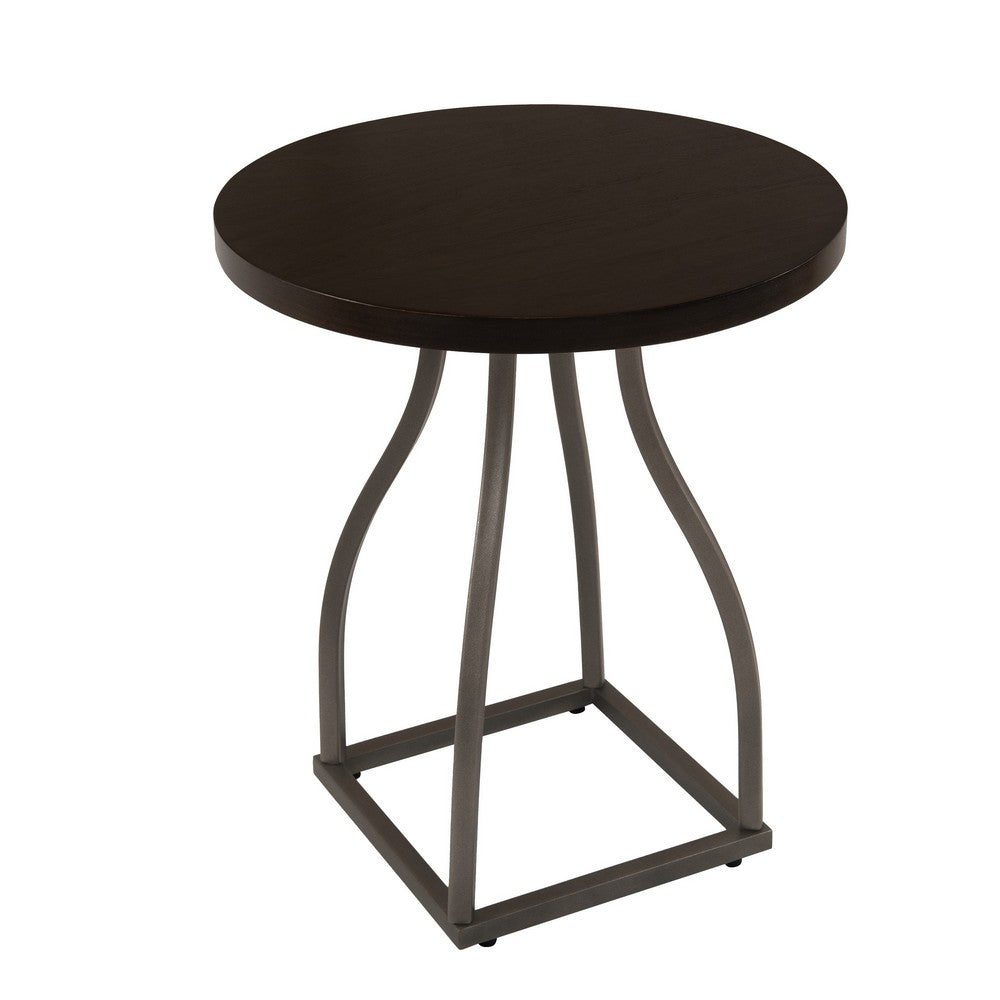 Tior Accent Table, 20 Inch Round Wood Brown Top, Gray Metal Base -BM334117