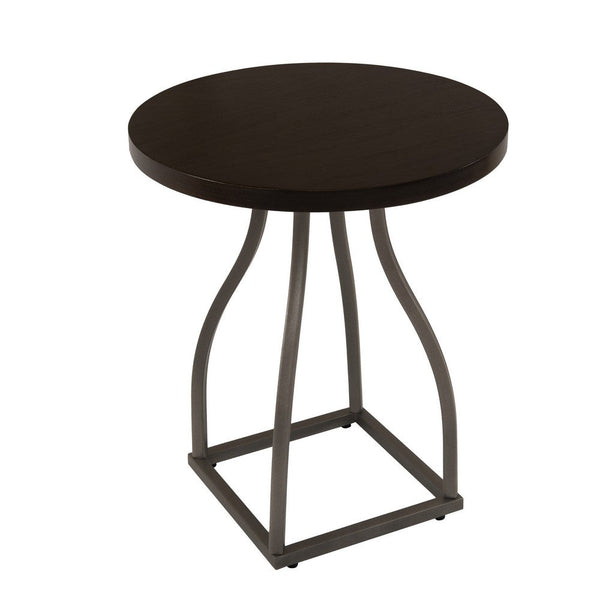 Tior Accent Table, 20 Inch Round Wood Brown Top, Gray Metal Base -BM334117