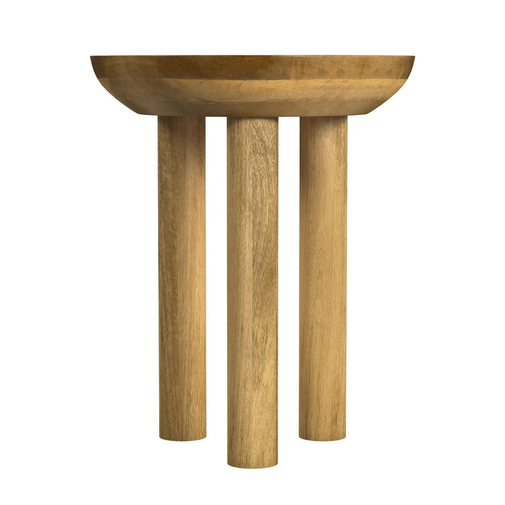 Yiro Side Table, 18 Inch Brown Mango Wood Top, Three-Legged Design -BM334118