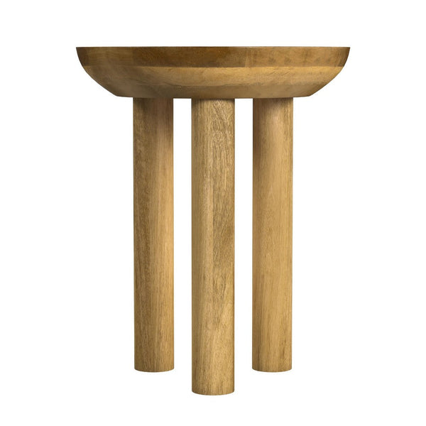Yiro Side Table, 18 Inch Brown Mango Wood Top, Three-Legged Design -BM334118