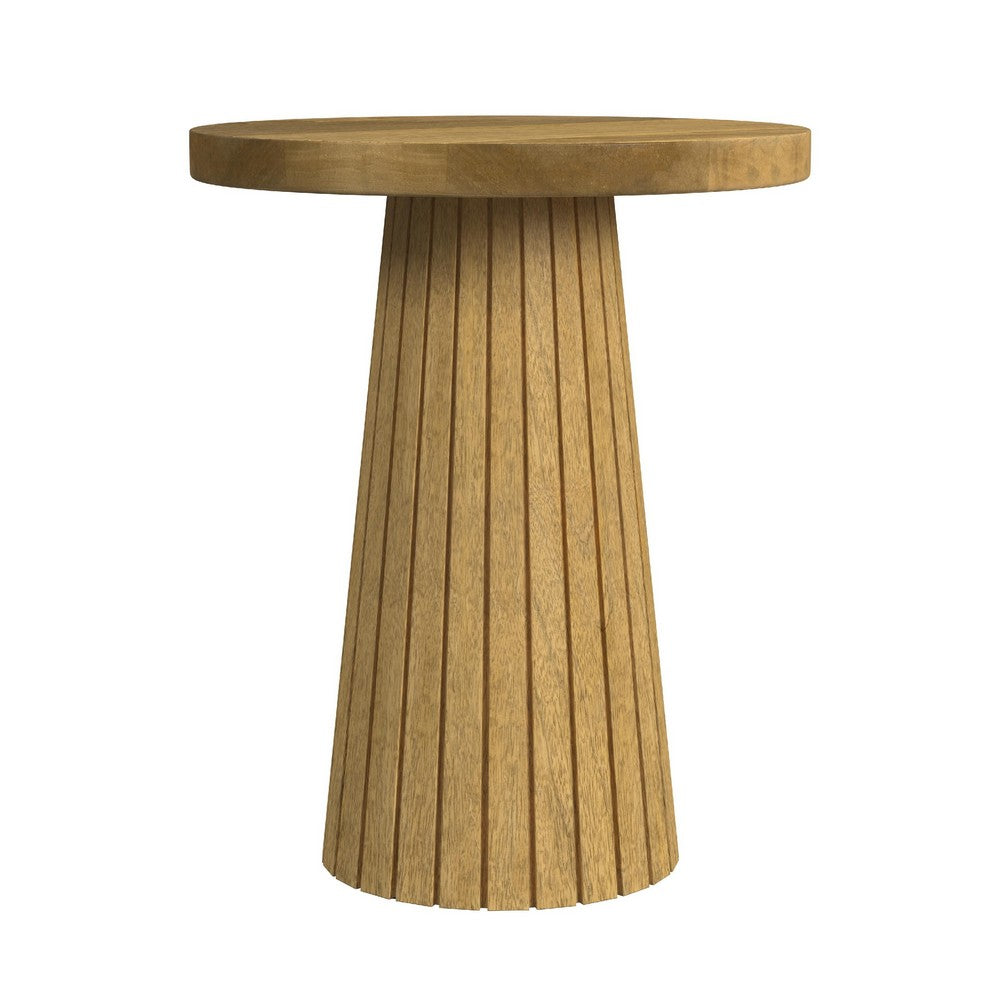 Waka Side Table, 18 Inch, Brown Mango Wood Top, Minimalistic Design -BM334122
