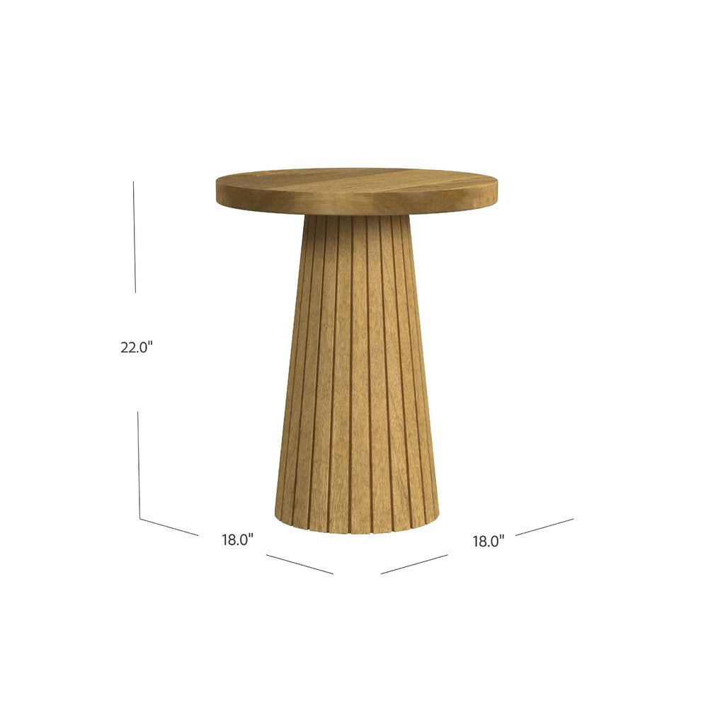 Waka Side Table, 18 Inch, Brown Mango Wood Top, Minimalistic Design -BM334122