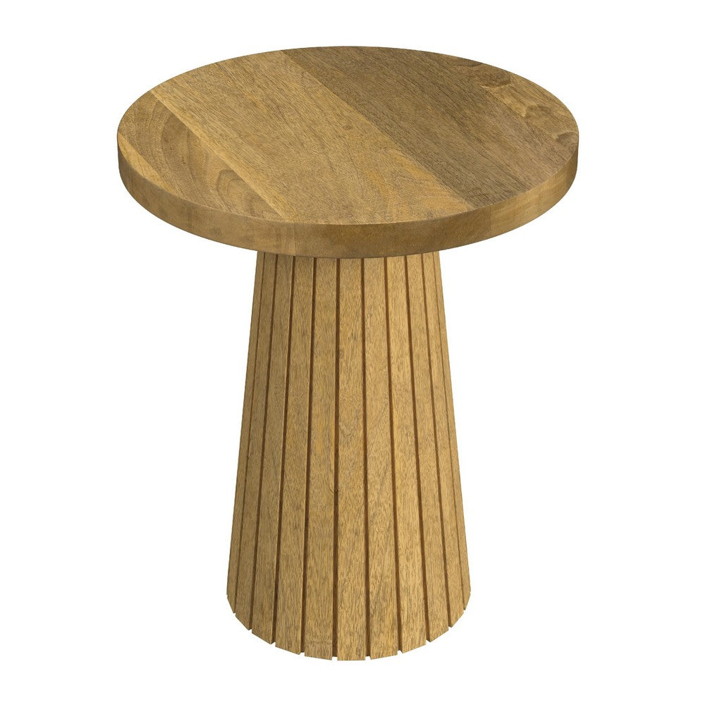 Waka Side Table, 18 Inch, Brown Mango Wood Top, Minimalistic Design -BM334122