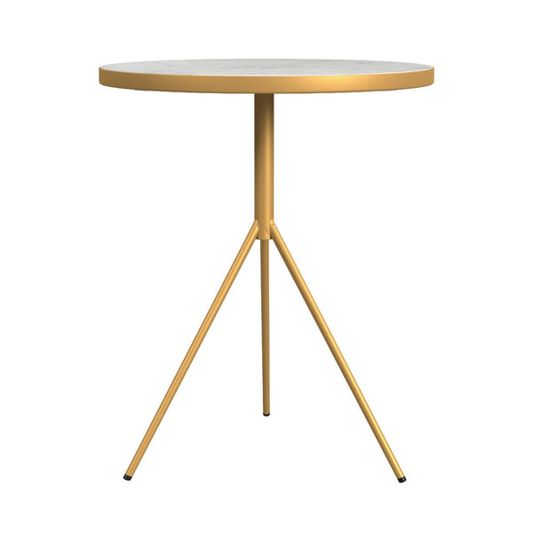 Side Table, Gold Metal Tripod Base and 18 Inch Round White Marble Top -BM334123