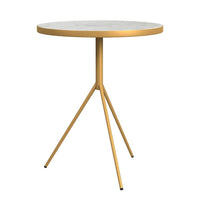 Side Table, Gold Metal Tripod Base and 18 Inch Round White Marble Top -BM334123
