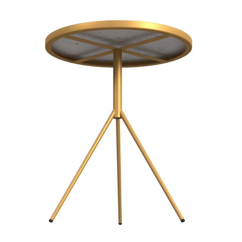 Side Table, Gold Metal Tripod Base and 18 Inch Round White Marble Top -BM334123