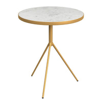 Side Table, Gold Metal Tripod Base and 18 Inch Round White Marble Top -BM334123