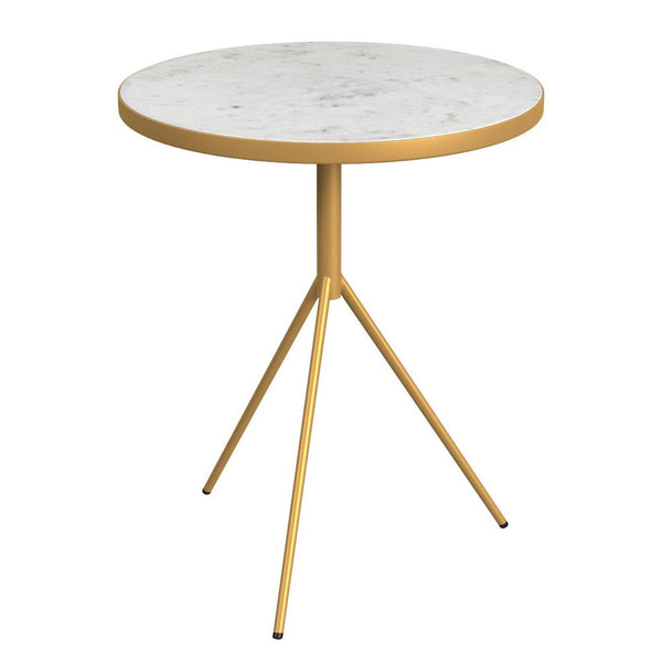 Side Table, Gold Metal Tripod Base and 18 Inch Round White Marble Top -BM334123