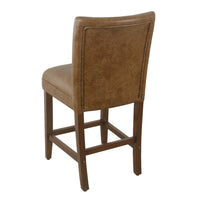 24 Inch Counter Stool Chair, Brown Wood Frame, Faux Leather Seat -BM334124