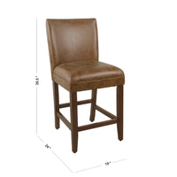 24 Inch Counter Stool Chair, Brown Wood Frame, Faux Leather Seat -BM334124