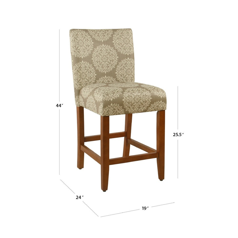 Mono Counter Stool Chair, Cream Polyester with Medallion Print, Brown -BM334125