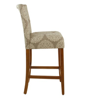 Mono Barstool Chair, Cream Polyester with Medallion Print, Brown Wood -BM334126
