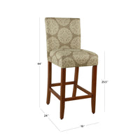 Mono Barstool Chair, Cream Polyester with Medallion Print, Brown Wood -BM334126