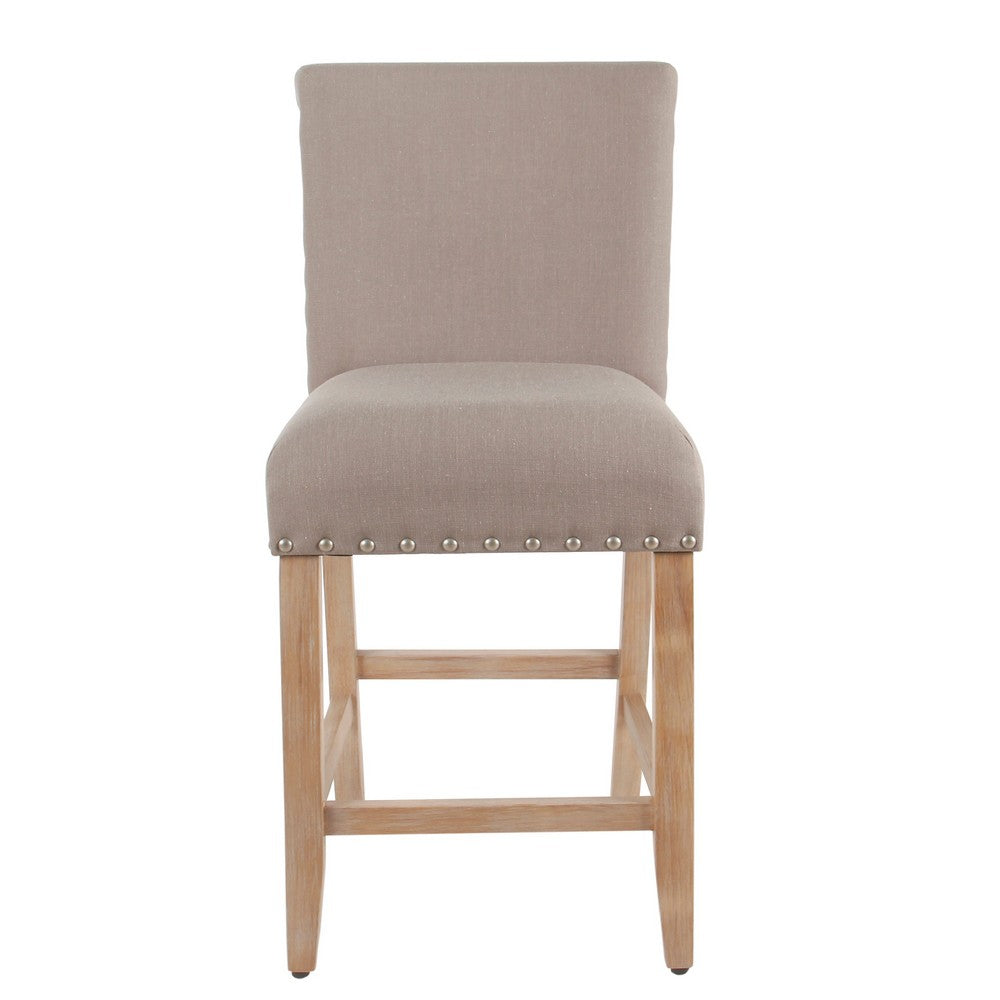 Siem Counter Stool Chair, Tan Brown Woven Fabric Seat, Nailhead Trim -BM334127