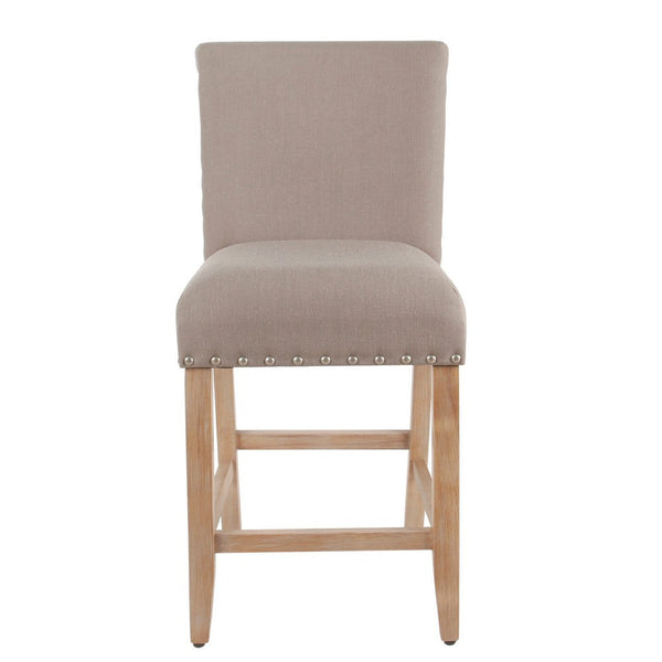 Siem Counter Stool Chair, Tan Brown Woven Fabric Seat, Nailhead Trim -BM334127