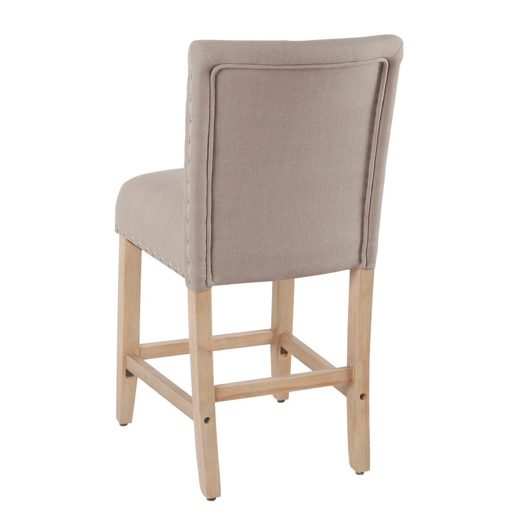 Siem Counter Stool Chair, Tan Brown Woven Fabric Seat, Nailhead Trim -BM334127