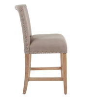 Siem Counter Stool Chair, Tan Brown Woven Fabric Seat, Nailhead Trim -BM334127