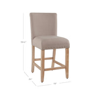 Siem Counter Stool Chair, Tan Brown Woven Fabric Seat, Nailhead Trim -BM334127