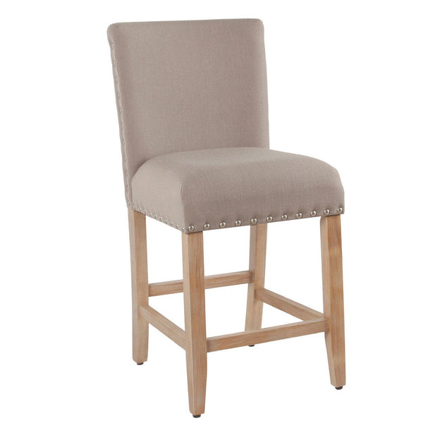 Siem Counter Stool Chair, Tan Brown Woven Fabric Seat, Nailhead Trim -BM334127