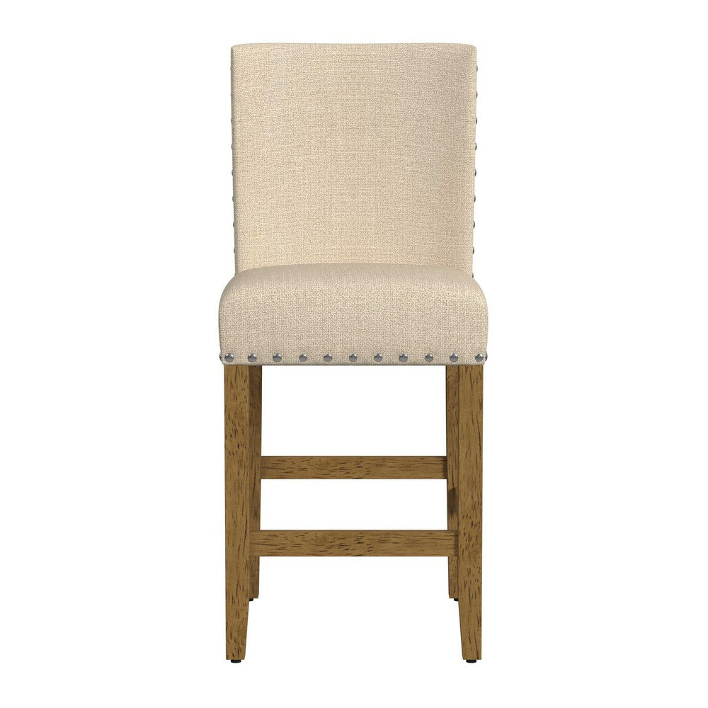 Siem Counter Stool Chair, Brown Beige Polyester Seat, Nailhead Trim -BM334128