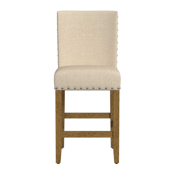 Siem Counter Stool Chair, Brown Beige Polyester Seat, Nailhead Trim -BM334128