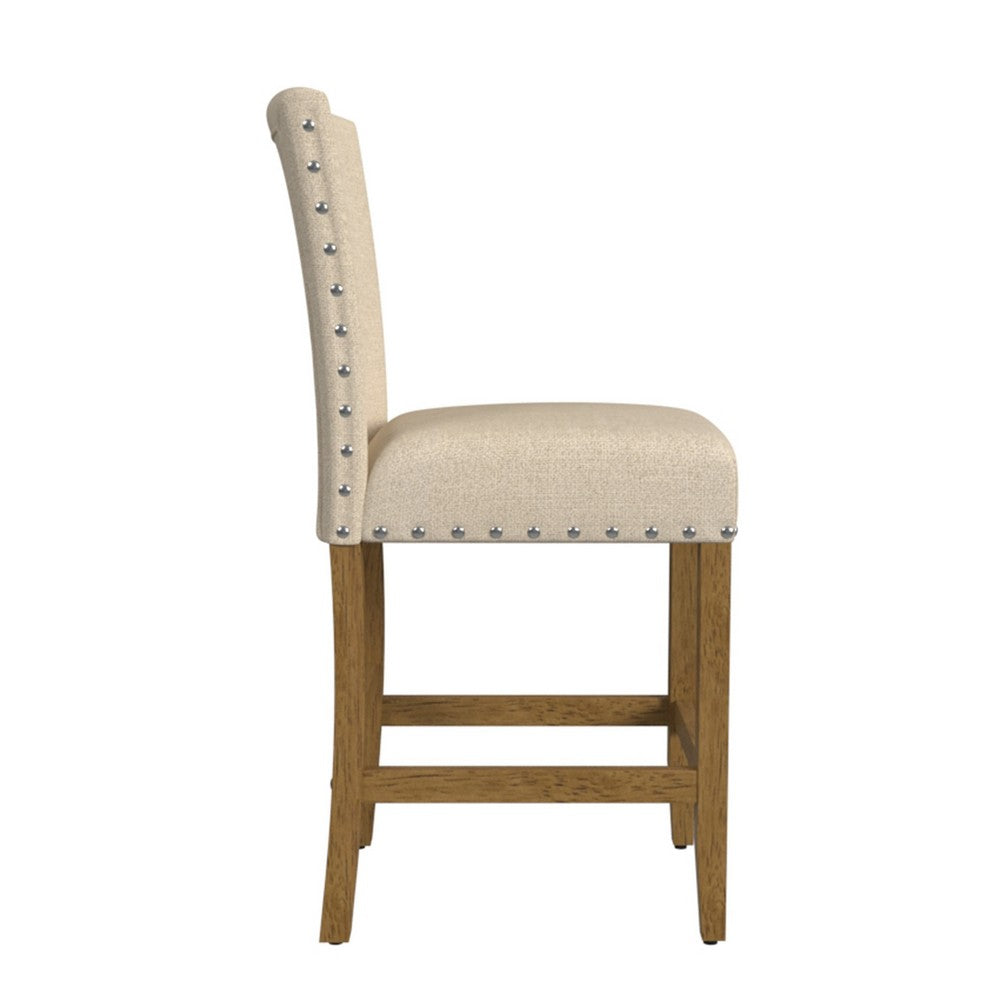 Siem Counter Stool Chair, Brown Beige Polyester Seat, Nailhead Trim -BM334128