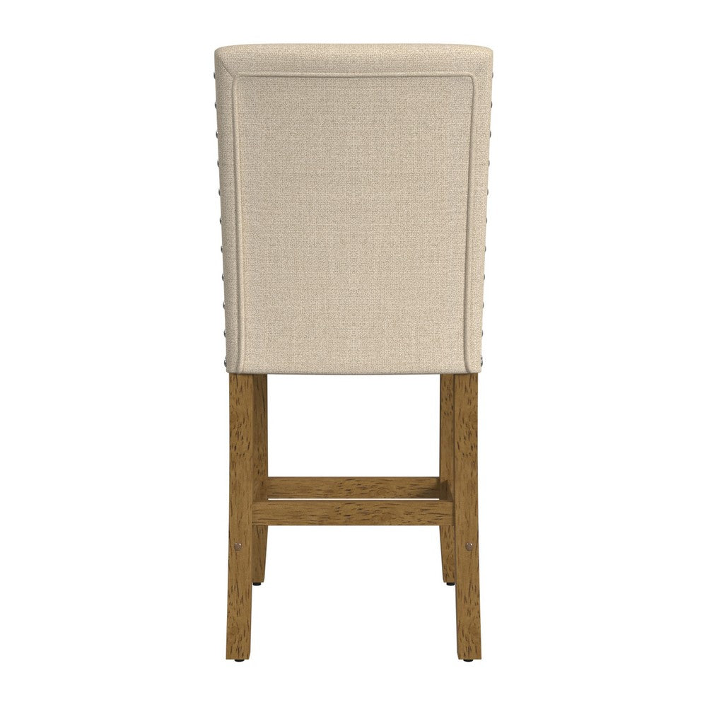 Siem Counter Stool Chair, Brown Beige Polyester Seat, Nailhead Trim -BM334128