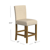 Siem Counter Stool Chair, Brown Beige Polyester Seat, Nailhead Trim -BM334128