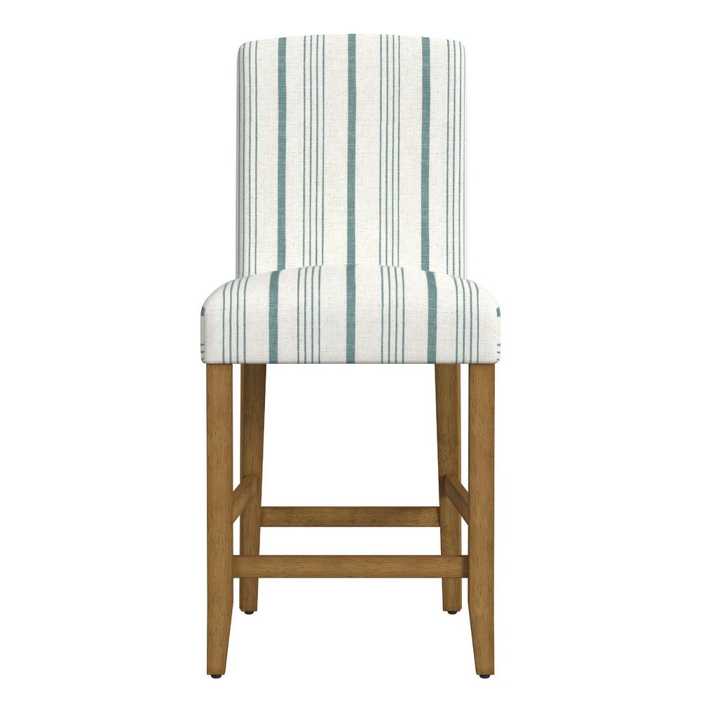 Pior Counter Stool Chair, Blue and White Stripe, Brown Wood Legs -BM334129