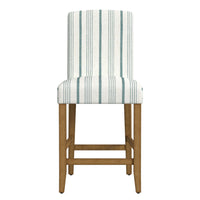 Pior Counter Stool Chair, Blue and White Stripe, Brown Wood Legs -BM334129