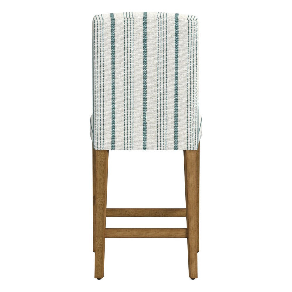 Pior Counter Stool Chair, Blue and White Stripe, Brown Wood Legs -BM334129