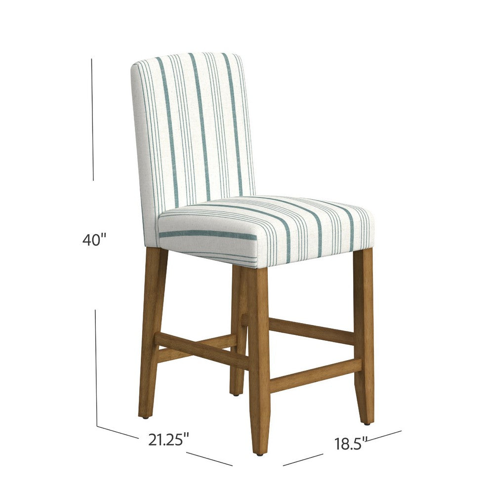 Pior Counter Stool Chair, Blue and White Stripe, Brown Wood Legs -BM334129
