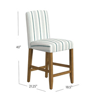 Pior Counter Stool Chair, Blue and White Stripe, Brown Wood Legs -BM334129