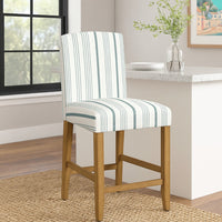 Pior Counter Stool Chair, Blue and White Stripe, Brown Wood Legs -BM334129