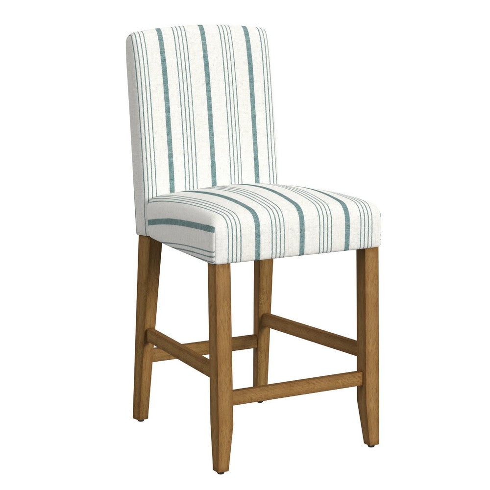 Pior Counter Stool Chair, Blue and White Stripe, Brown Wood Legs -BM334129