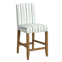 Pior Counter Stool Chair, Blue and White Stripe, Brown Wood Legs -BM334129