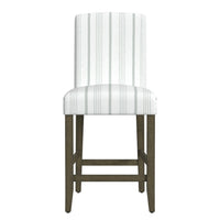 Pior Counter Stool Chair, Dove Gray and White Stripe, Brown Wood Legs -BM334130