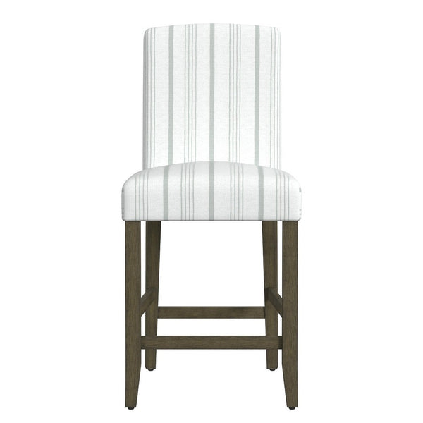 Pior Counter Stool Chair, Dove Gray and White Stripe, Brown Wood Legs -BM334130