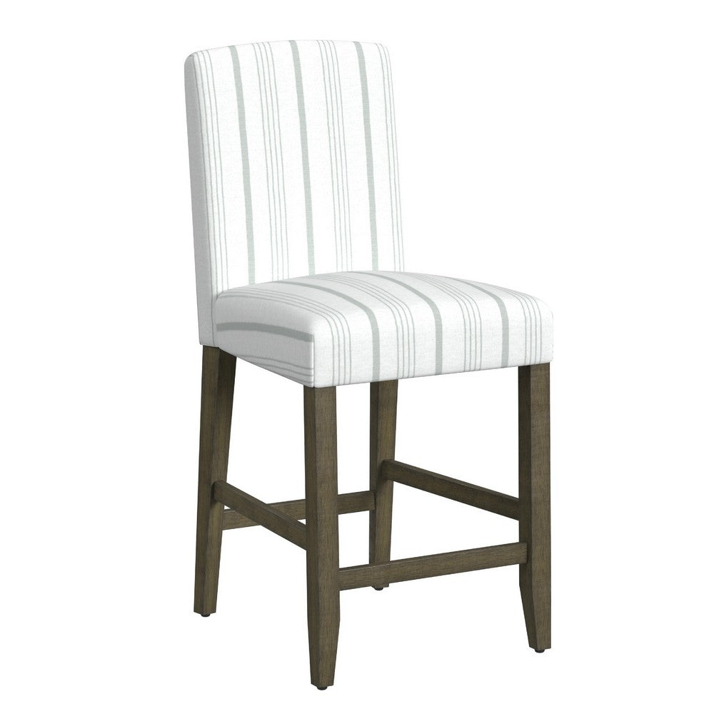 Pior Counter Stool Chair, Dove Gray and White Stripe, Brown Wood Legs -BM334130