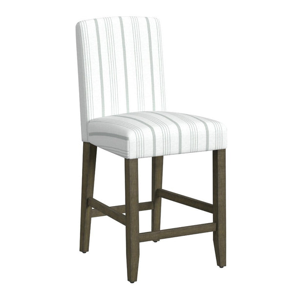 Pior Counter Stool Chair, Dove Gray and White Stripe, Brown Wood Legs -BM334130