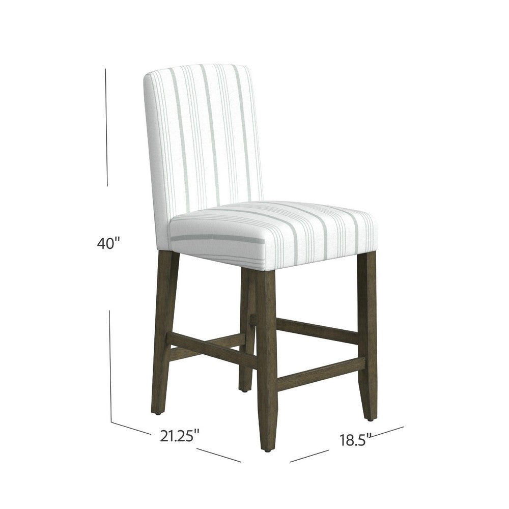 Pior Counter Stool Chair, Dove Gray and White Stripe, Brown Wood Legs -BM334130