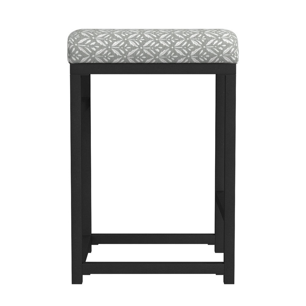 Toko Backless Counter Stool, Floral Gray Polyester, Black Metal -BM334131
