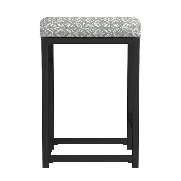 Toko Backless Counter Stool, Floral Gray Polyester, Black Metal -BM334131