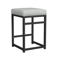 Toko Backless Counter Stool, Floral Gray Polyester, Black Metal -BM334131