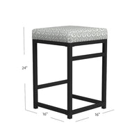 Toko Backless Counter Stool, Floral Gray Polyester, Black Metal -BM334131