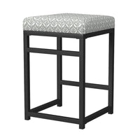 Toko Backless Counter Stool, Floral Gray Polyester, Black Metal -BM334131