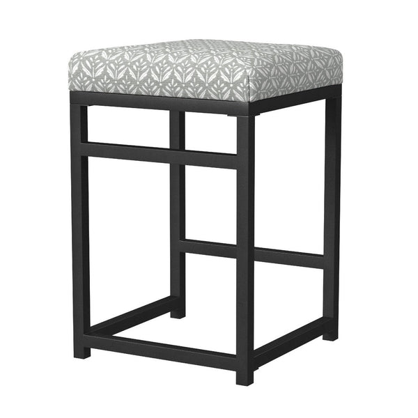 Toko Backless Counter Stool, Floral Gray Polyester, Black Metal -BM334131