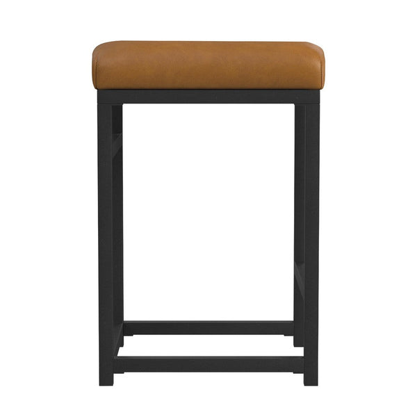 Toko Backless Counter Stool, Brown Faux Leather, Industrial Black -BM334132