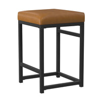 Toko Backless Counter Stool, Brown Faux Leather, Industrial Black -BM334132