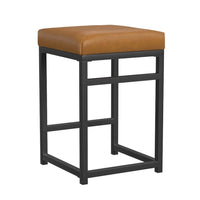 Toko Backless Counter Stool, Brown Faux Leather, Industrial Black -BM334132